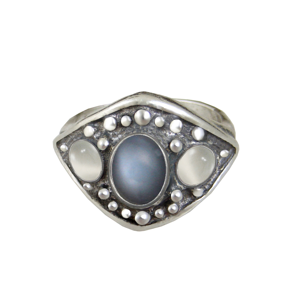 Sterling Silver Medieval Lady's Ring with Grey Moonstone And White Moonstone Size 8